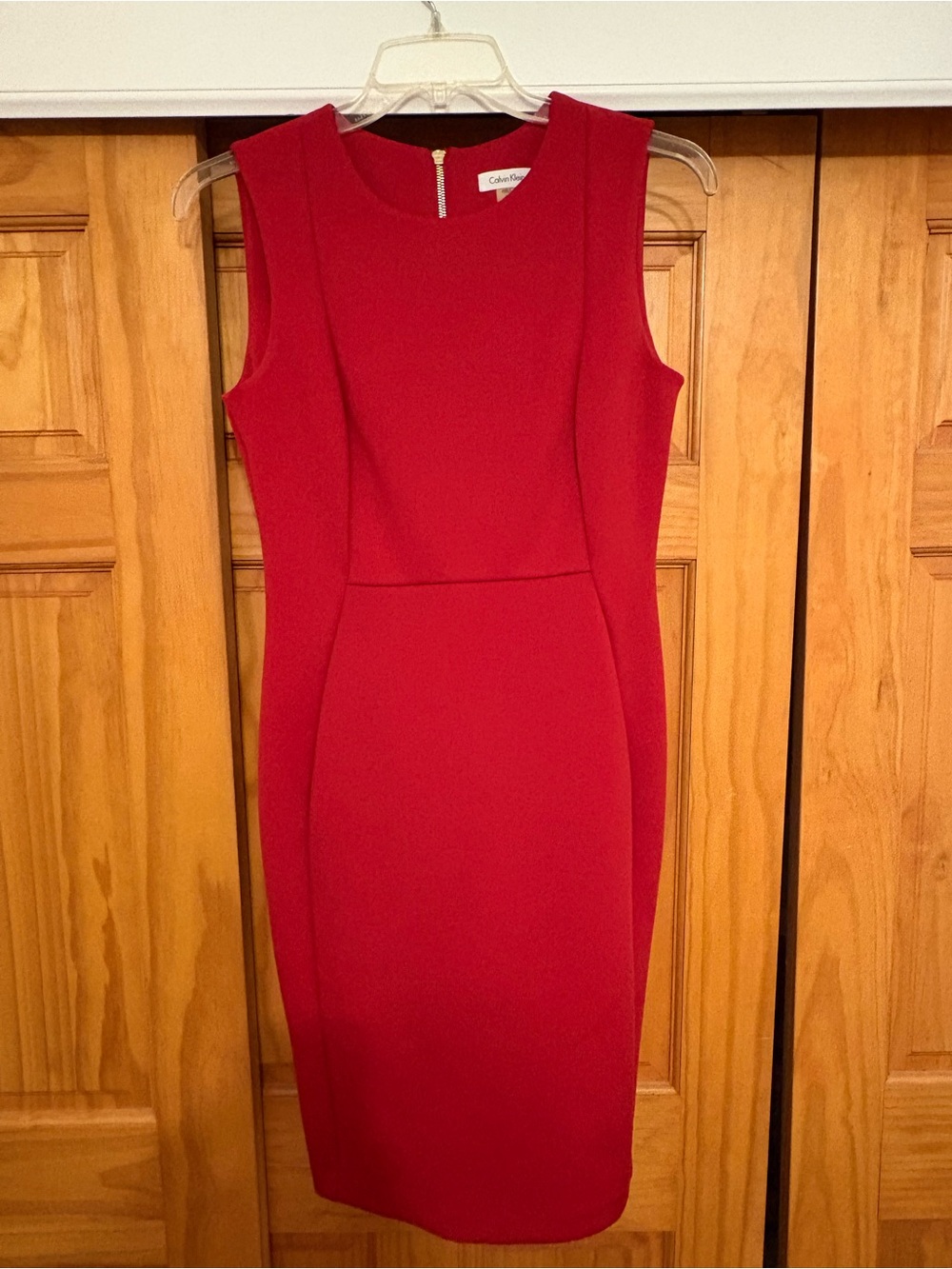Calvin Klein Vibrant Red Sleeveless Midi Sheath Dress